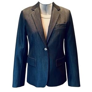 Theory Single Breasted Wool Blend Fitted Blazer Navy Denim Womens Size Small
